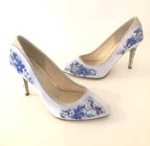 Hand painted floral  Blue wedding shoes