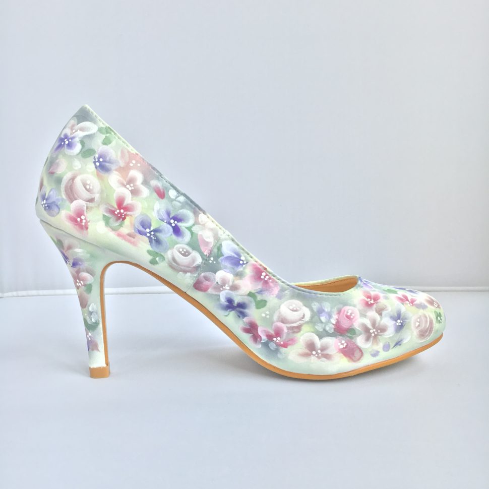 dusky pink floral hand painted shoes